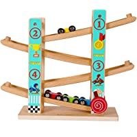 TOWO Juguete Rampa Coches Madera pura-corredera para autos en zig zag-click clack track Pista Carreras circuitos…